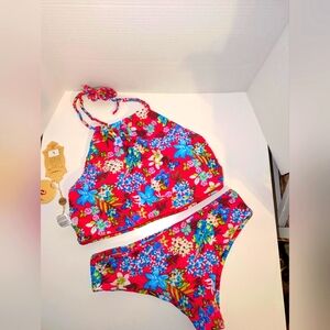 Woman's High Tankini 2-Piece Bathing‎ Suite Set Floral Molded Cups NEW